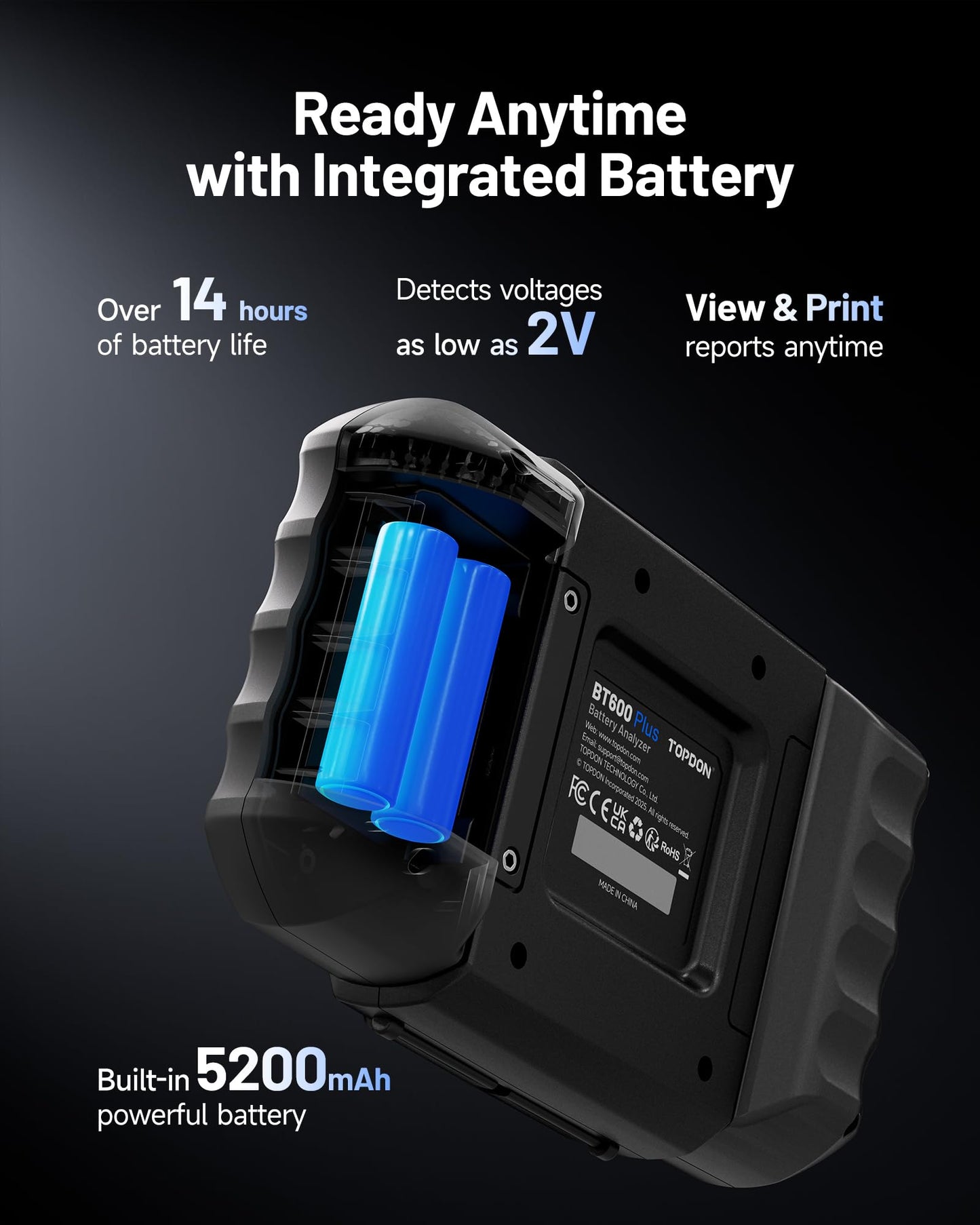 TOPDON BT600 Plus Car Battery Tester, Battery Alternator for 6V/12V/24V Battery Tests, 12V/24V Cranking/Charging/System Testing, 3.5" Screen with Built-in Printer