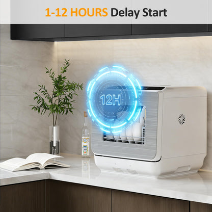 Sunvivi Portable Dishwasher with 152OZ Water Tank, 18" Countertop Dishwasher Machine fits up to 12" plates, Energy Star, 6 Preset Mode, 12H Delay Start, Small Dish Washer for Dorm RV&Apartment, White