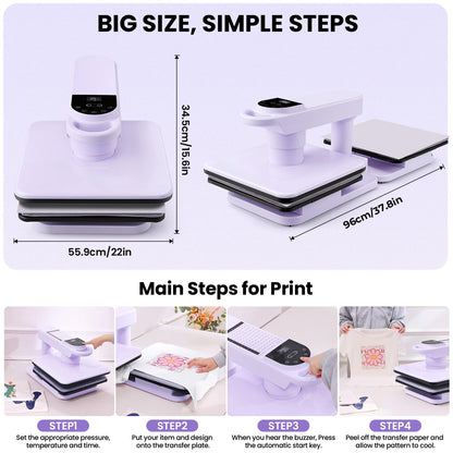 Whubefy Dual Auto Heat Press Machine 15x15, 360° Swing Away Smart T-Shirt Printing W/Auto Release & Auto-Off, Adjustable Pressure & Higher Heating Height for HTV, Sublimation, Heat Transfer Projects