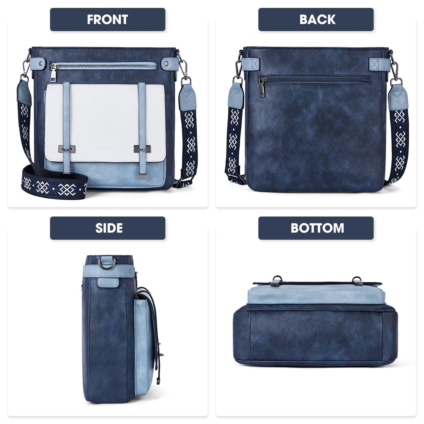 Roulens Crossbody Bags for Women,Multi Pocket Crossbody Purses Vegan Leather Shoulder Handbags Travel Purse Adjustable Strap