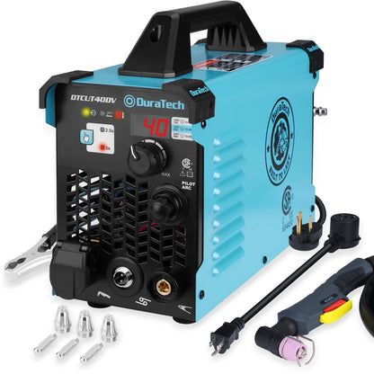 DURATECH Plasma Cutter, 40Amp Non-Touch Pilot Arc Plasma Cutting Machine with 120V/240V Dual Voltage IGBT Inverter, Digital Display and 50A to 15A Plug Adapter, Plasma Cutting Equipment 1/2" Clean Cut