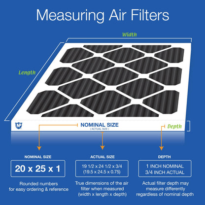 Nordic Pure 20x25x1 (19 1/2 x 24 1/2 x 3/4) Pure Carbon Pleated Odor Reduction Furnace Air Filters 12 Pack