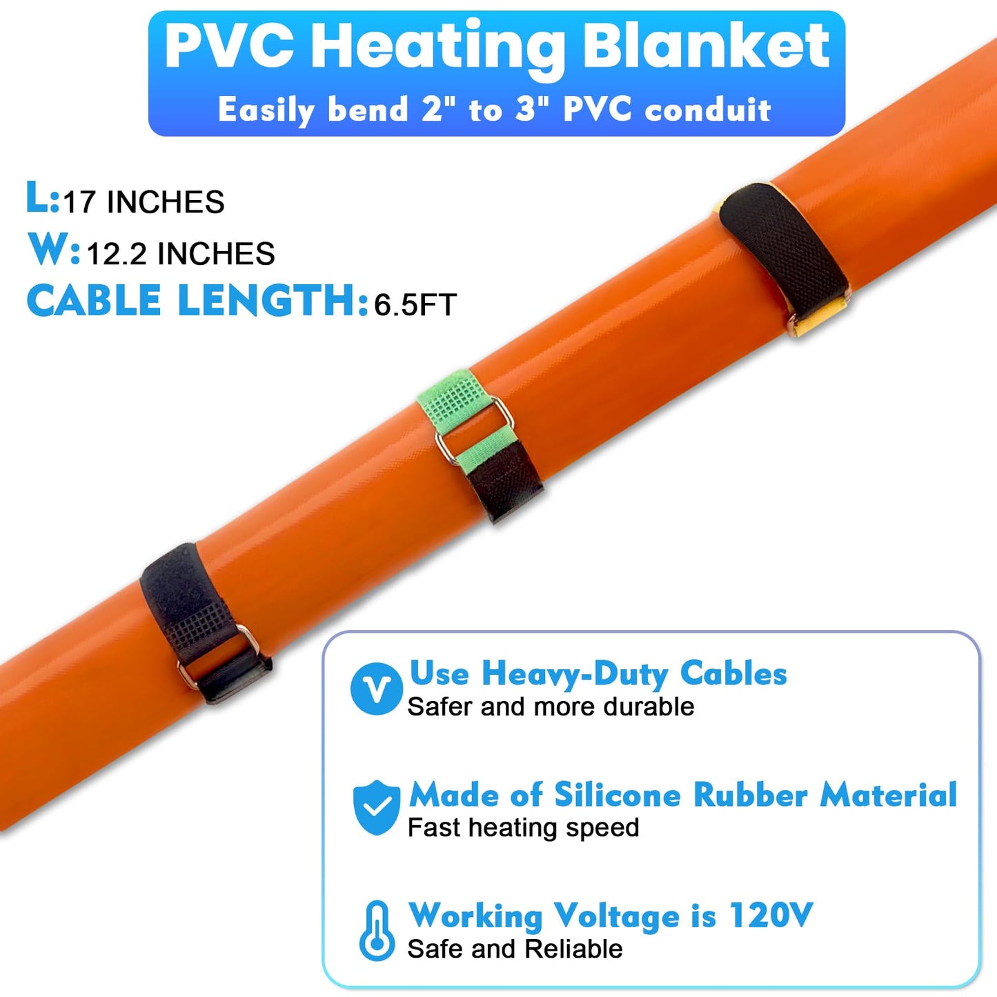 PVC Heating Blanket for Bending Pipes 2" to 3", PVC Conduit Bender 3 Minutes of Heating,Easy Bending,Newly Added Overheat Protection,High-Quality Silicone Material,Longer Service Life,120V/200W