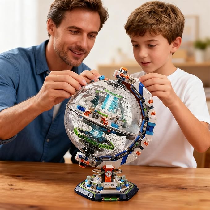 Space Station Globe Building Set for Adults- 1793 Pcs Globe Display Model with Illumination Modes 360° Rotatable LED Educational Stem Toys Birthday Gifts for Boys Teen Home Decor