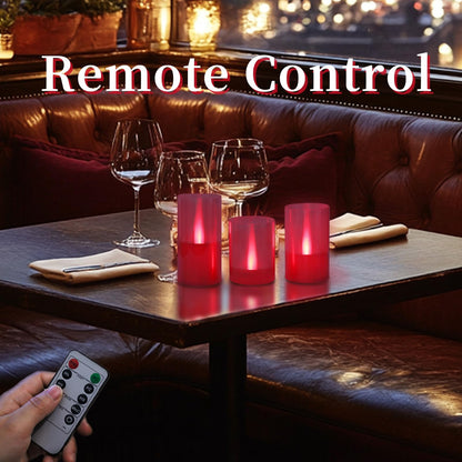 LANKER Flameless Candles with Remote Control and Timer, Battery Operated LED Pillar Candles, Romantic Light, Set of 3 (Red)