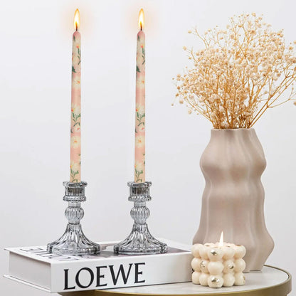 NJAO HOO Flower Candlesticks 10 in Straight Taper Candles Pink Hand Printing Daisy Candlesticks Floral Tall Tapered Candle for Home Garden Decor Simple Modern, 2Pcs