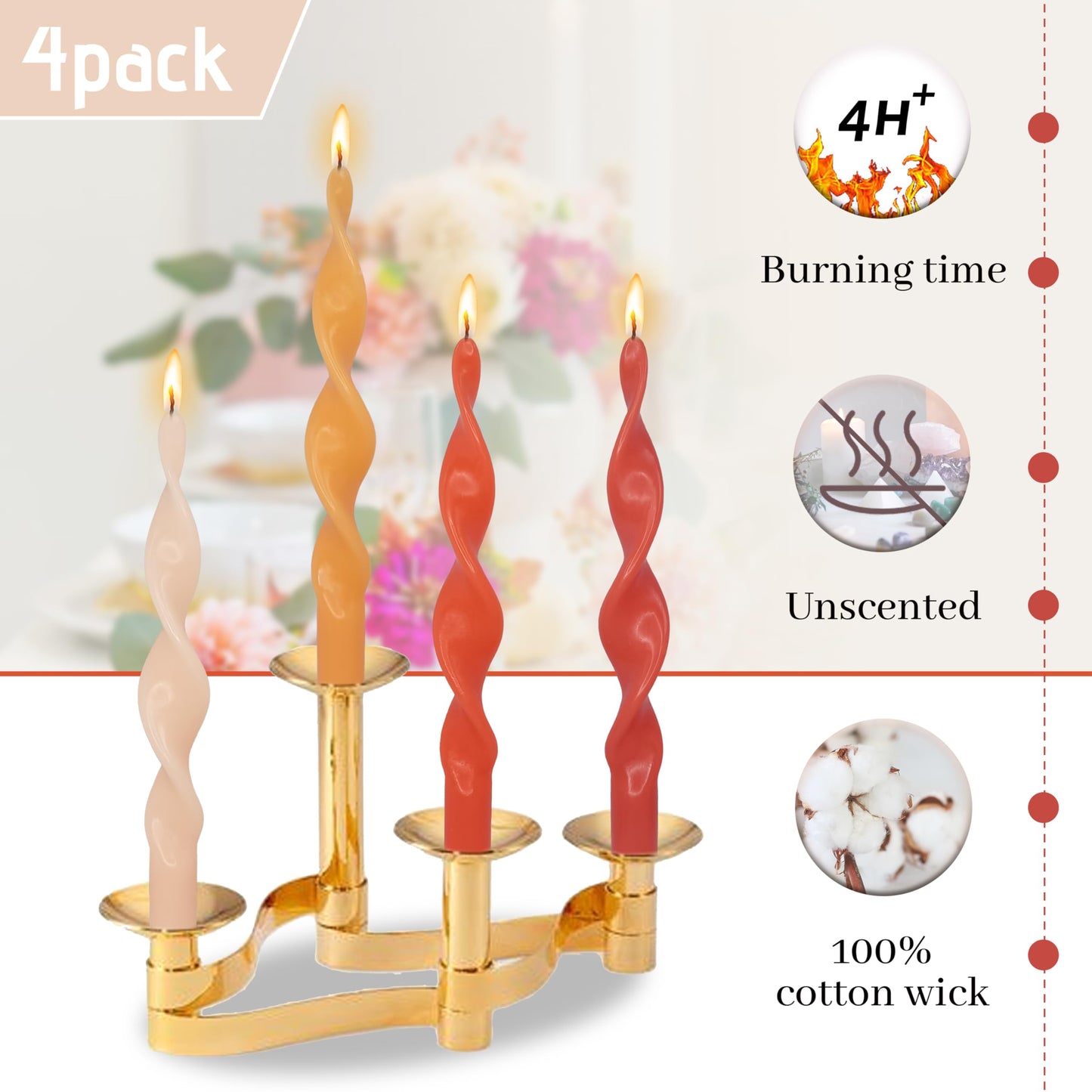 Smokeless Gradient Orange Spiral Taper Candle Unscented Taper Candlesticks Handmade 10 inch Long Twisted Candles for Wedding Home Decor Women Gifts