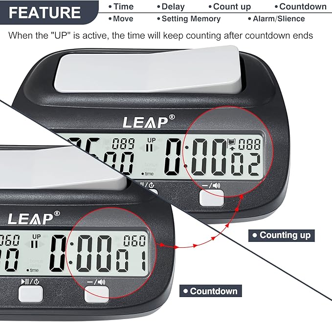 LEAP Chess Clock Digital Chess Timer Professional Chess Clock Timer with Time Bonus and Delay Features Great for Chess I-Go Upgraded Model