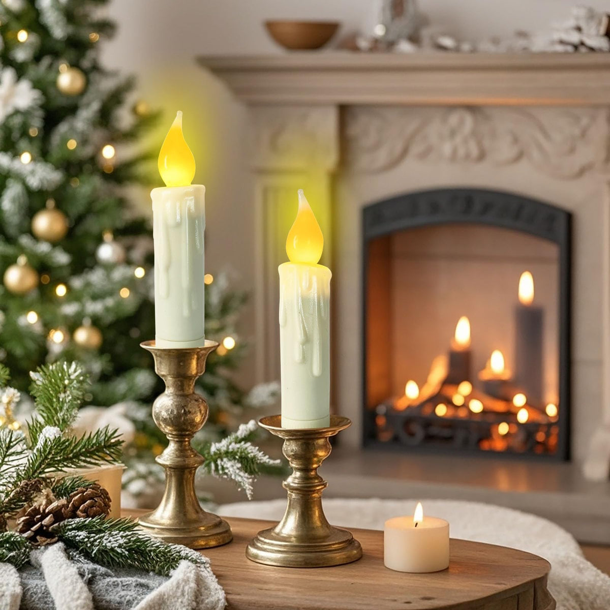 Short Taper Candles Battery Operated with Timer Real Wax Hand Dripped Flameless Taper Candles,4 Inch Ivory LED Candlesticks Flickering Country Primitive Christmas Halloween Decorations,Set of 3 PCS