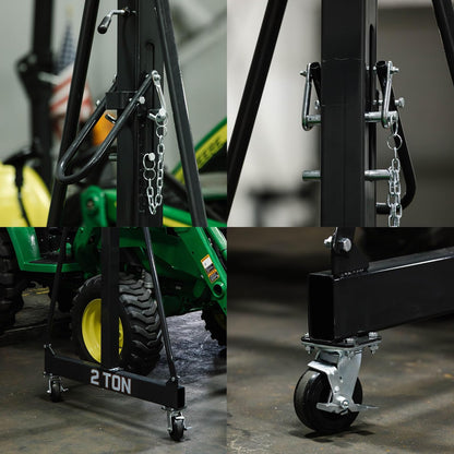 2-Ton (4,400 LBS) Adjustable Gantry Crane | 8–12 FT Height Adjustable | Shop Lift Hoist with Manual Trolley, Hook & Shackles | Portable Overhead Crane for Warehouse, Factory, Garage