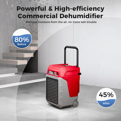 ALORAIR 170 PPD Commercial Dehumidifier with Pump & Drain Hose, LGR Industrial Use, Portable Dehumidifier with Wheels for Water Damage Restore, Carpet Drying, 6-Year Limited Warranty, Storm 80X (Red)