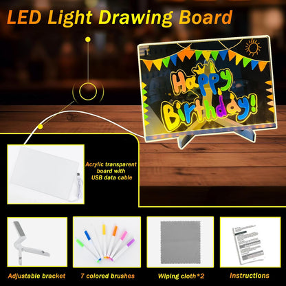 Niaoyun Led Note Board with Colors, Glowing Acrylic Dry Erase Board with Light, Light up Dry Erase Board Memo Message Board Note Glass Led Board (Large 11.8 * 7.9in)