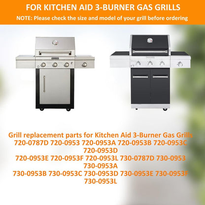 BBQ-PLUS Grill Replacement Parts for Kitchen Aid 2-Burner Gas Grill 720-0819 720-0819A 720-0819CA 720-0819G 720-0819GH 720-0819GL Solid Stainless Steel Cooking Grates Burners Heat Plates