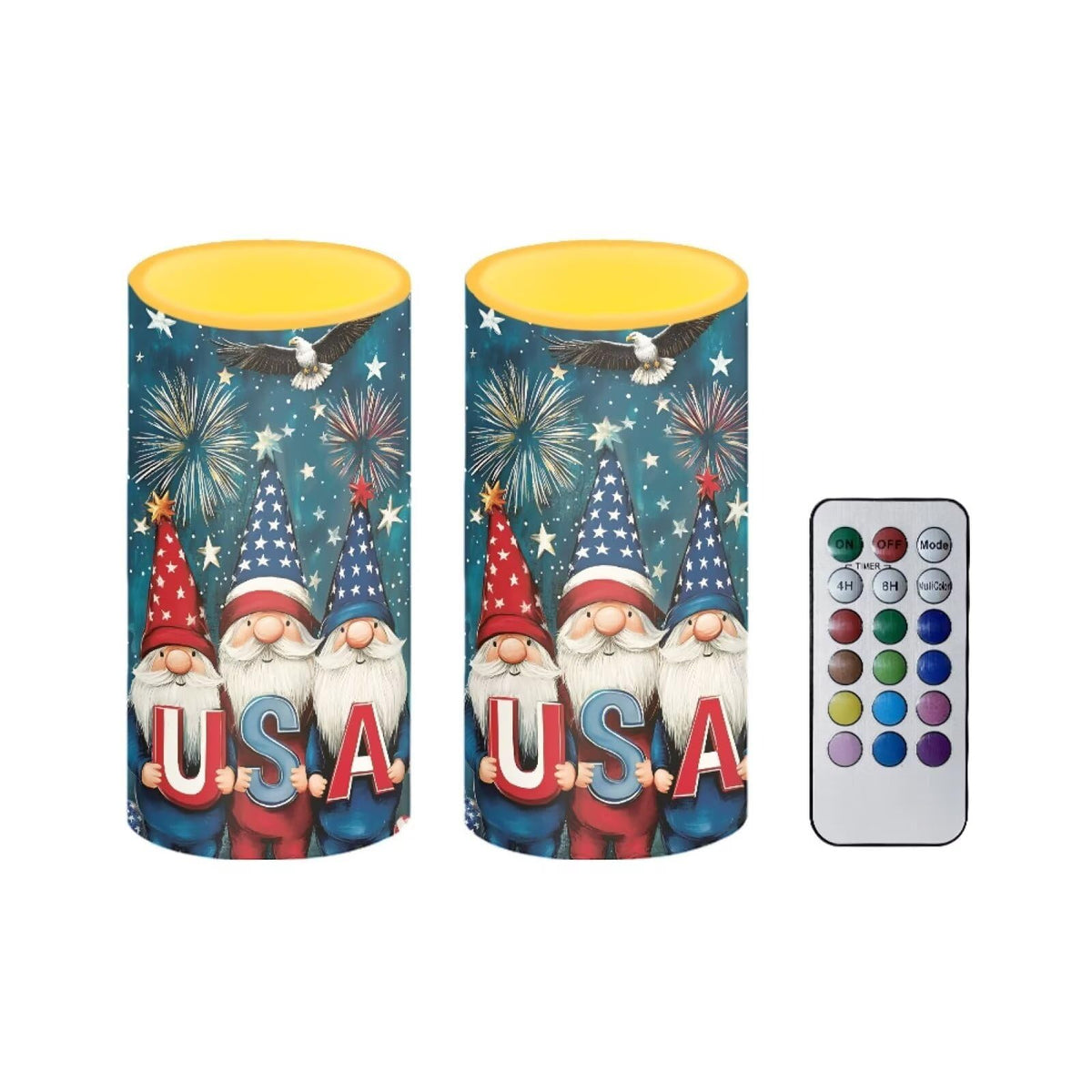 NETILGEN USA Flag Cute Gnome Print 2 Pcs Flameless Candles Battery Powered LED Pillar Candles with Timer Remote 4th of July Patriotic Independence Day Decor
