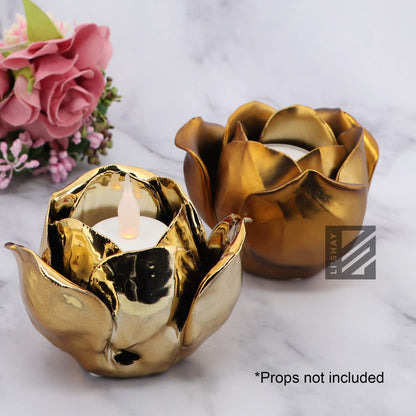 Li'Shay Gold Metal Tealight Votive Flower Candle Holder - Matte