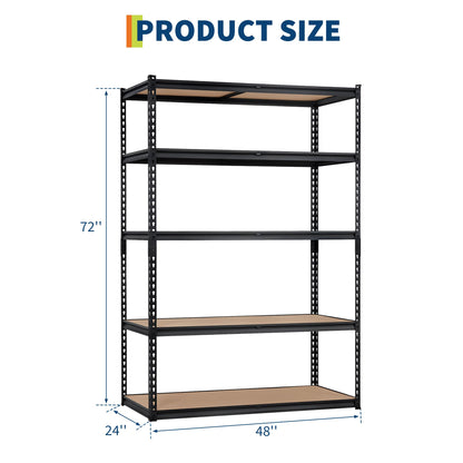 Garage Storage Shelves 5 Tiers, Heavy Duty Storage Shelving Racks with 2500 LBS Capacity, 48 " L x 24 in W x 72 in H Metal Adjustable Shelving Unit for Kitchen Pantry Basement Bathroom Laundry