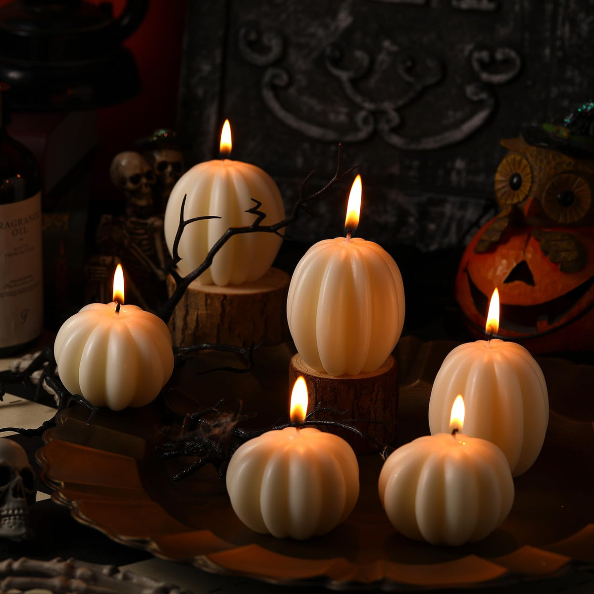 MTLEE 6 Pieces Thanksgiving Pumpkin Shaped Candle Fall White Scented Tealight Candles Home Decor Handmade Thanksgiving Gifts for Bedroom Bathroom Party