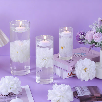 ZJGXH 24 Pcs Floating Candles for Centerpieces and Floating Flowers Vase Fillers for Centerpieces White Artificial Flowers for Wedding Table Party Home Decoration