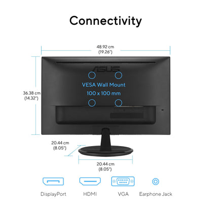 ASUS VP229Q 21.5” Monitor, 1080P Full HD, 75Hz, IPS, FreeSync/Adaptive-Sync, Eye Care, HDMI DisplayPort VGA, Frameless, VESA Wall Mountable Black