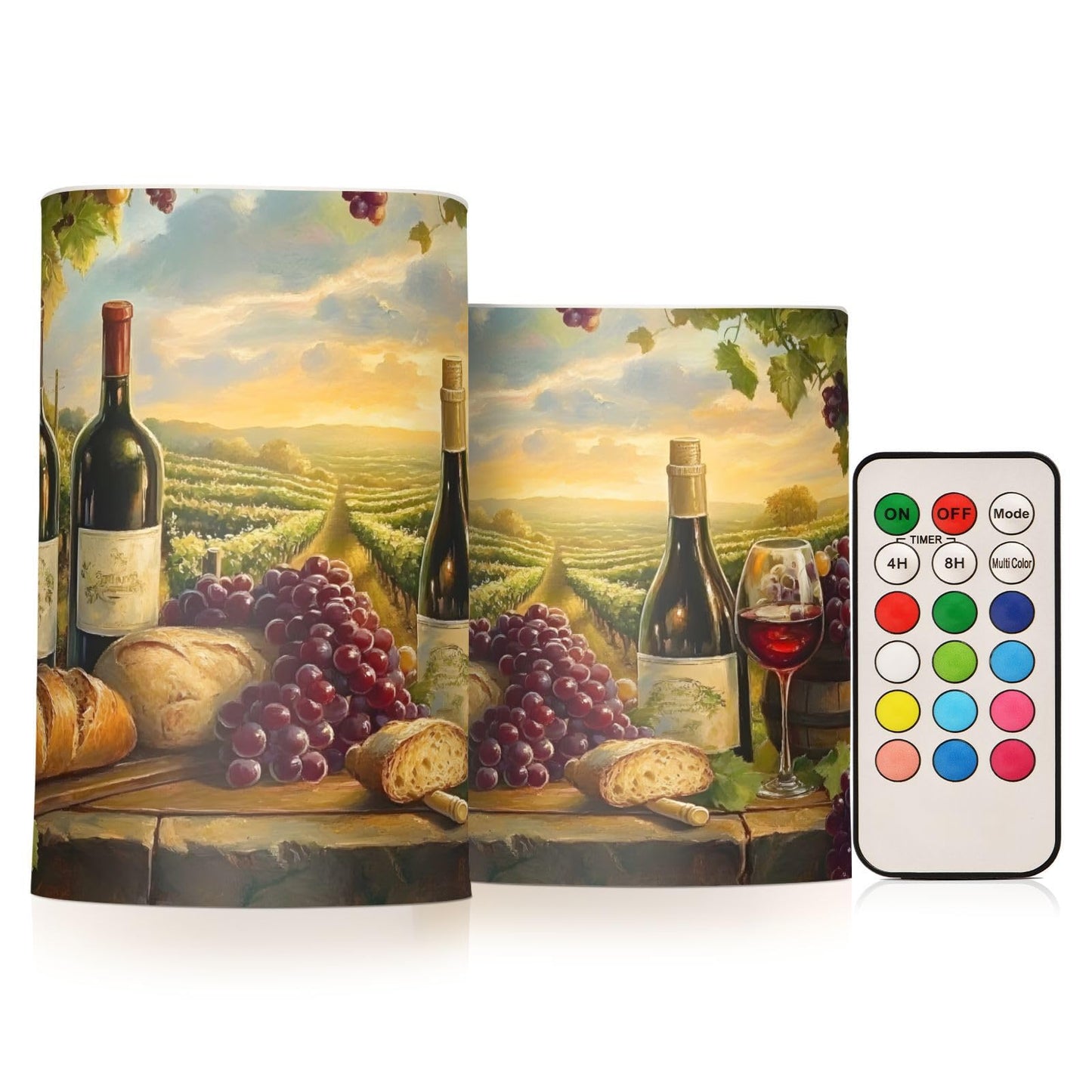 ALAZA Flickering Flameless Candles Red Wine Bottles Grapes Bread Battery Operated Candles with Remote Timer LED Pillar Votive Candles Set of 2 for Holiday Decor
