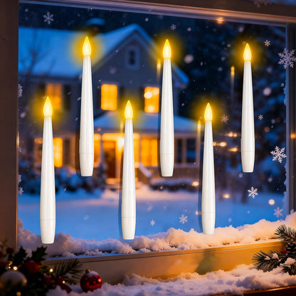6.1" x 0.5" Window Candles with Sensor Dusk to Dawn, 6 Pcs Ivory Flameless Taper Candle with Dimmer Battery Operated with Nano Adhesive lasts up to 200+ Hours for XMas, Halloween Decor and Holiday