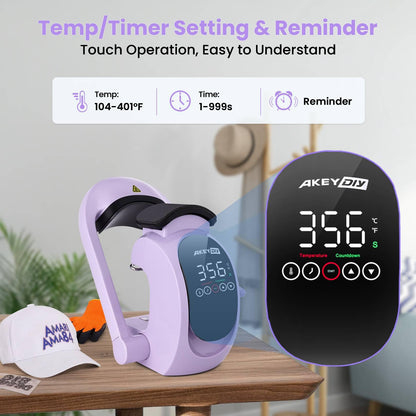 AKEYDIY 3-in-1 Auto Hat Heat Press Machine for Caps, with 3pcs Interchangeable Platens, Automatic Open & Release, Touchscreen for Precise Time & Temp Control, Heat Transfer Printing for Caps, Purple