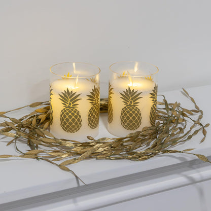 LumaBase Battery Operated LED Glass Candles with Flickering Flame, Pineapple - Set of 2