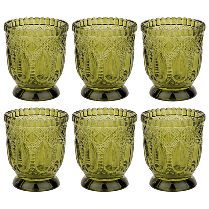 Koyal Wholesale Vintage Glass Candle Holder (Pack of 6), 3 x 2.75 (Olive Green)