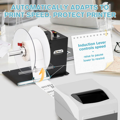 CGOLDENWALL Automatic Label Rewinder Machine, Bidirectional Rewinding, Corefree/1"/1.5"/3" Core, Max Label Diameter 7.8" Width 4.7", Speed Adjustable, Auto-sync with Printers, 100V-240V