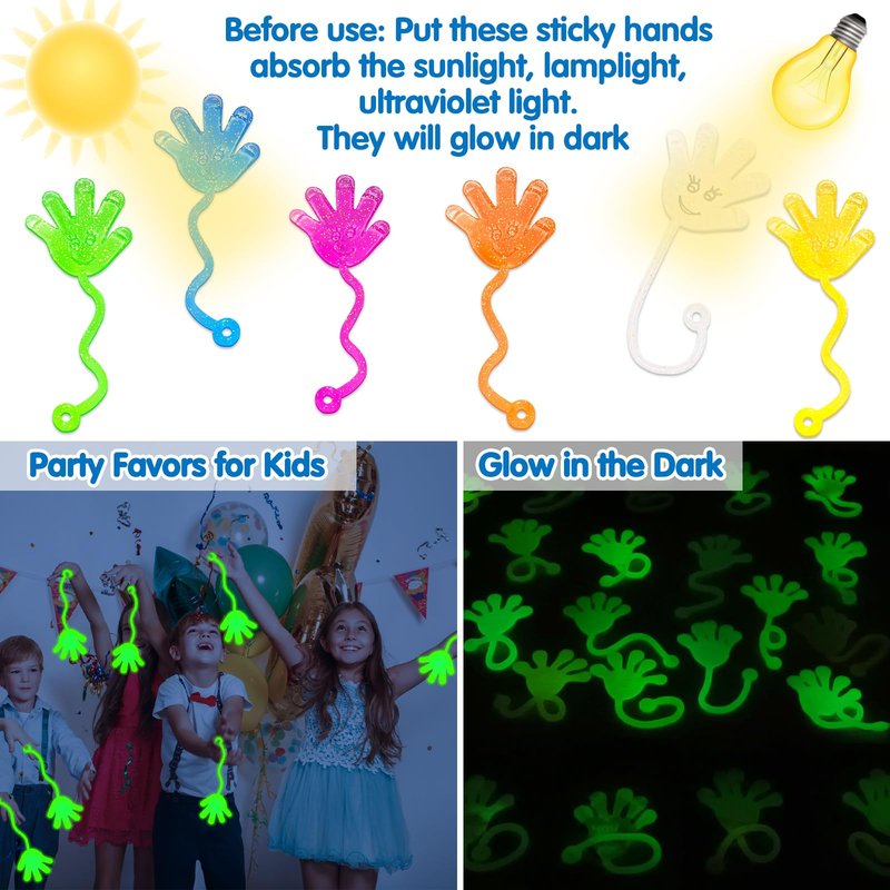 Armaytoy 20Pack Glow in Dark Glitter Sticky Hands Party Favors for Kids Pinata Goodie Bag Stuffers Classroom Prizes Birthday Stretchy Treat Trinkets Treasure Box Bulk Toys