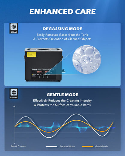 CREWORKS 6L Digital Ultrasonic Cleaning Machine with Degas and Gentle Mode, 180W Ultrasonic Cleaner Machine with Heater and Timer, 1.6 gal Ultrasound Cleaner for Retainer Jewelry Lab Tool Auto Part