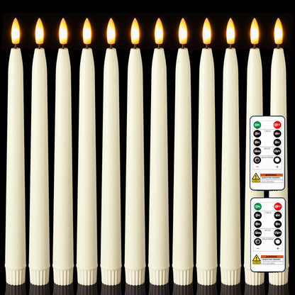 Homemory 11 inches Waxy Flameless Taper Candles with Remote Timer Dimmer, 12 Pcs Battery Operated Taper Candles with Flickering Flame, Ivory LED Candlesticks for Wedding, Christmas Indoor Decoration