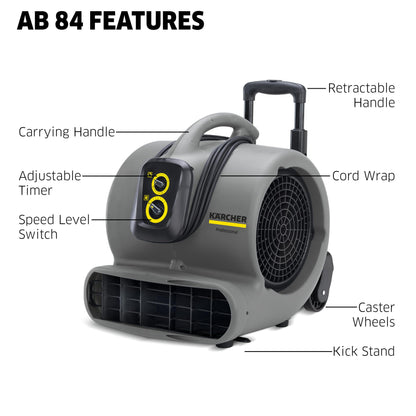 Kärcher Commercial Air Blower and Carpet Dryer 3000 CFM - AB 84 - Intergrated Power Cord Storage - 3 Speed Modes