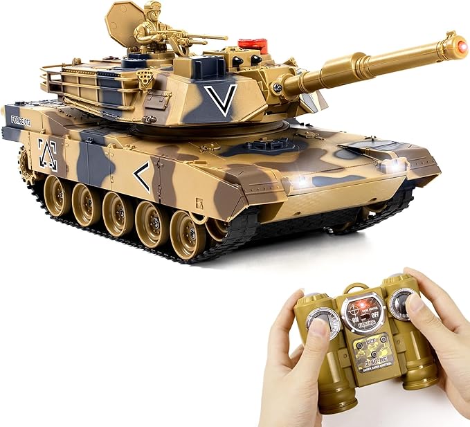 1/24 RC Tank Remote Control US M1A2 Abrams Army Model Tank with Sound Effects Lights and Smoke 2.4G Military Model Toy for Kids Perfect Birthday for Boys 6+ Years Old