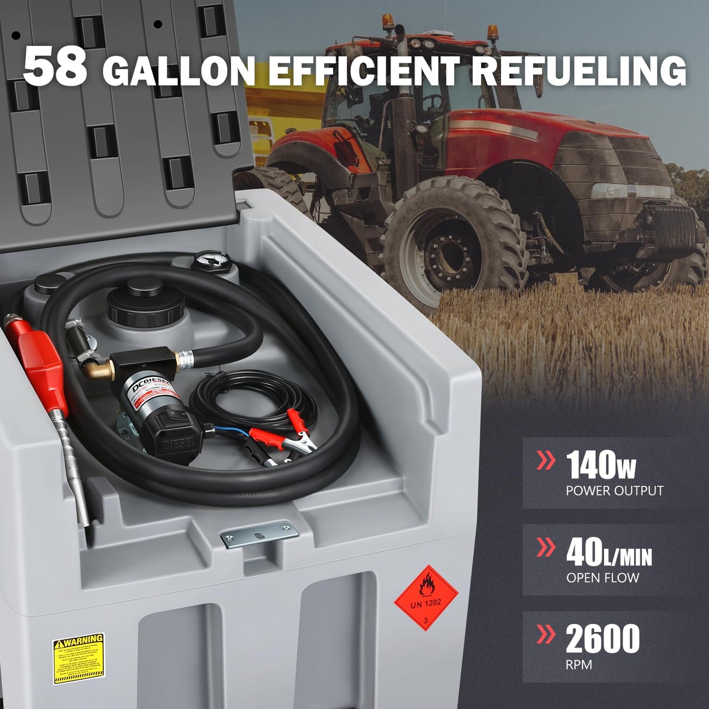 DNA MOTORING 200L Portable Diesel Tank 58 Gallon with 12V Electric Transfer Pump for Easy Fuel Transportation,TOOLS-00304