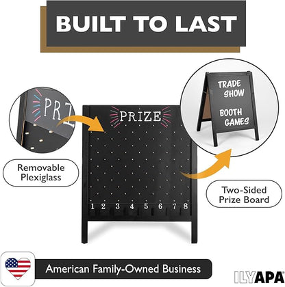 Ilyapa Board - Large Portable Prize Drop Game for Events and Trade Show - 27.5 x 41 Inch Double Sided - Wooden A-Frame Chalkboard Sign Eraser