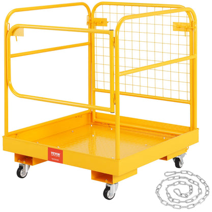 VEVOR Forklift Man Basket, 36 x 36 Inches Forklift Safety Cage Work Platform 1200 lbs Load Capacity, Collapsible Lift Basket with 4 Wheels Device Chain for Aerial Work Lifting Loader