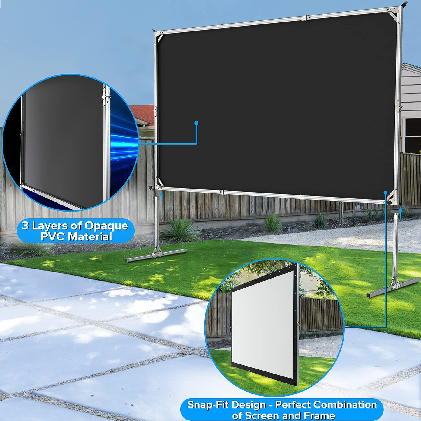 Projector Screen Outdoor,JWSIT 120 inch Outdoor Movie Screen-Upgraded 3 Layers PVC 16:9 Projector Screen,Portable Video Projection Screen with Carrying Bag for Home Theater Backyard