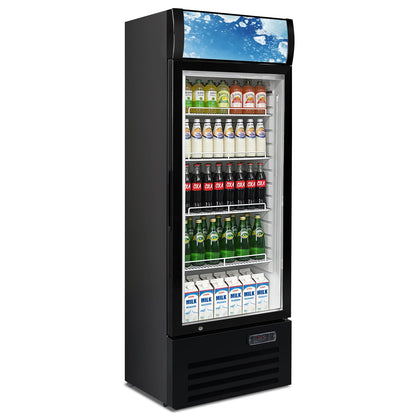 Bluelinecool 12.5 Cu Ft Commercial Beverage Refrigerator with 1 Glass Doors - Upright Drink Cooler Merchandiser with LED Light Display, 4 Adjustable Shelves, Black, ETL Approved for Business & Retail