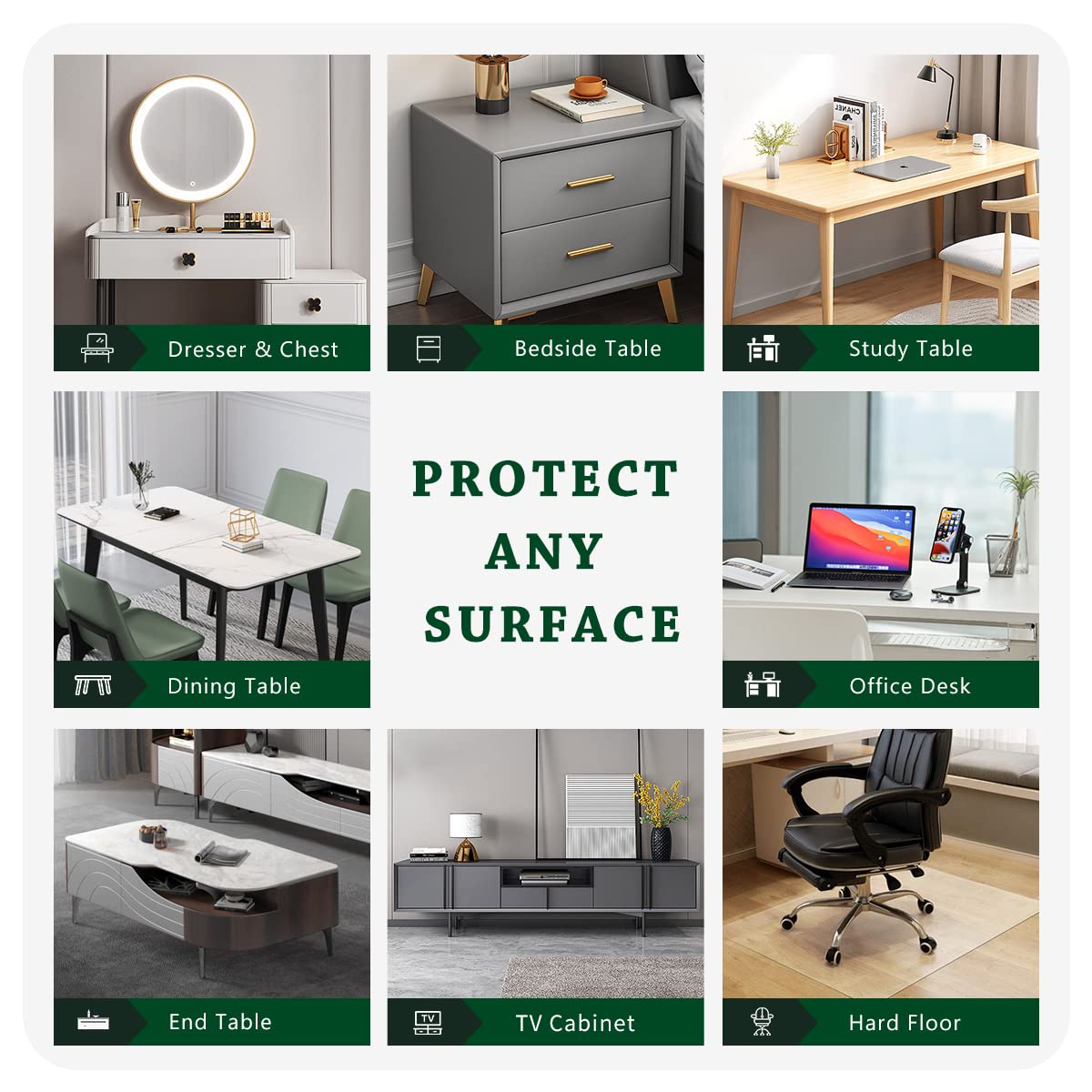Multi-Size 24x48 inch Clear Plastic Table Protector Kitchen Dining Table Wood Furniture Cover Screen Protection Plastic Tablecloth Wipeable Waterproof Desktop Protective Pad PVC Vinyl Coffee Tabletop