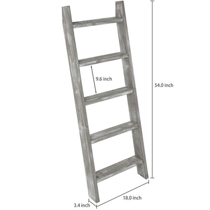 MyGift Wall-Leaning Rustic Gray with White Finish Wood Ladder-Style Blanket Rack Vintage Grey Wood & Industrial Metal Pipe Wall Mounted Ladder Rack, 46 Inch Towel Shelve