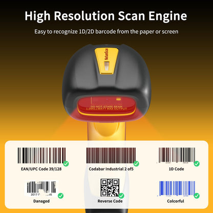 NetumScan Industrial Bluetooth QR Barcode Scanner, IP67 Waterproof & 7M Drop Proof, 1.3M CMOS Sensor Wireless 1D 2D Bar Code Scanner with Charging Stand for Store, POS, Computer, iPhone, Android
