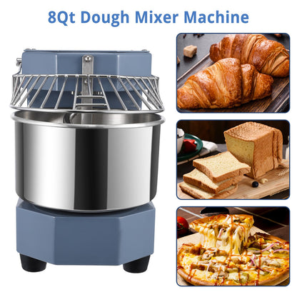PioneerWorks Commercial Dough Mixer, 8Qt Capacity, 450W Dual Rotating Dough Kneading Machine with Stainless Steel Bowl, Safety Shield,110V for Restaurant, Bakeries,Pizzeria