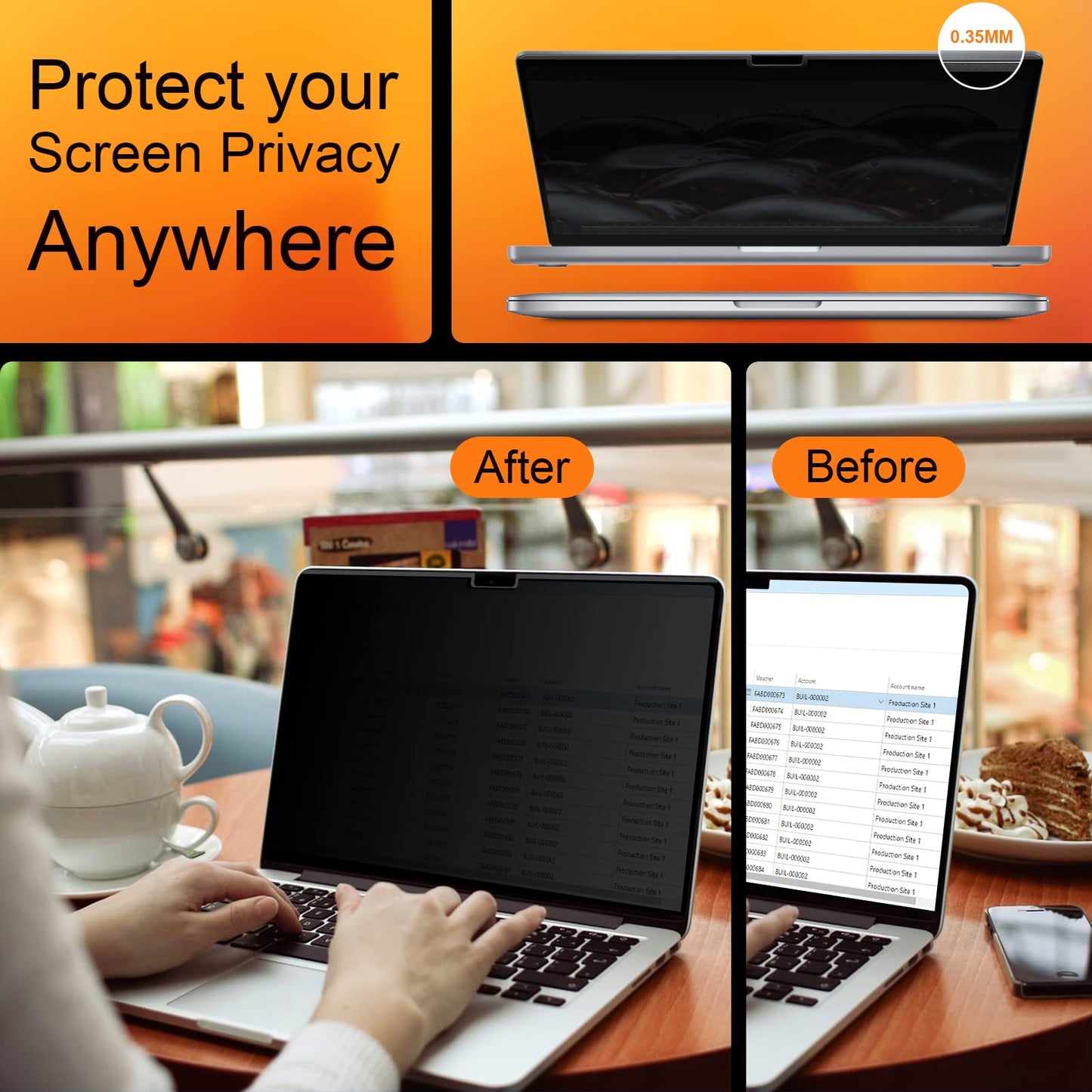 Magnetic Privacy Screen for MacBook Air 13.6 & 13 Inch 2022-2025 (M2, M3, M4), Matte Removable Anti Glare Blue Light Filter