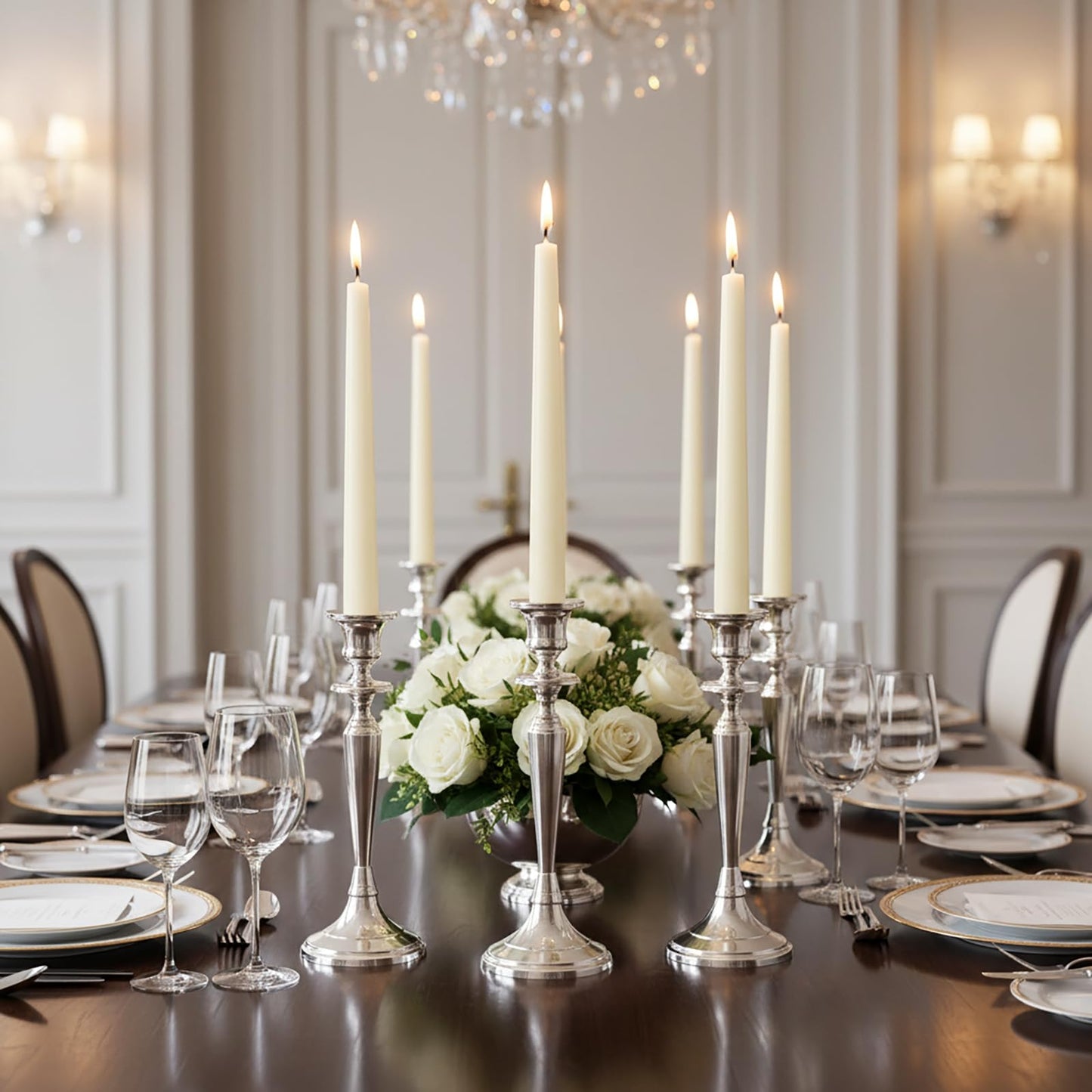OSHINE Ivory 10 Inch Taper Candles - 12 Pack Long Taper Candle Dripless Unscented Smokeless & Emergency 7-8 Hours Long Burning Tall Candlesticks Ideal for Weddings, Dinner Party, Easter