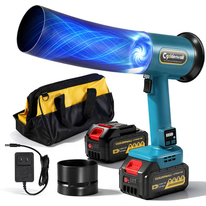 CGOLDENWALL Pro Leaf Blower, Handheld Turbo Jet Blower Cordless, 4-Speed Adjustable, 4Lb Max.Thrust, Ultra-Powerful, Super Electric Dryer for Car/Lawn/Garage/Patio/Yard, Snow Removal (2 Battery Set)