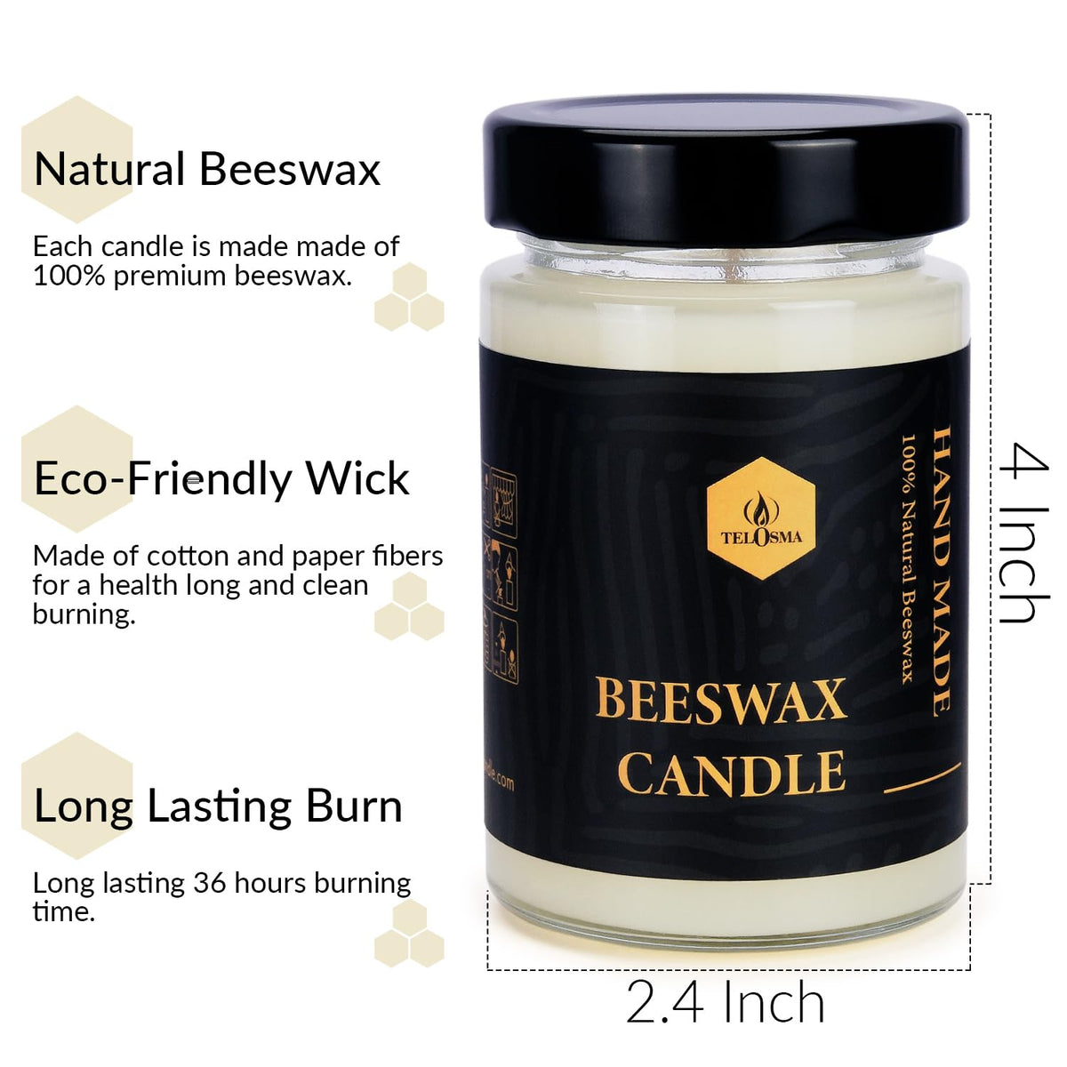 4 PCS Beeswax Jar Candles Emergency Candles Natural Beeswax Candles Unscented 1 Day Candle, Organic, Smokeless - Off White