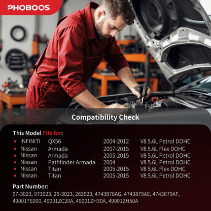 PHOBOOS Hydraulic Power Steering Rack and Pinion Assembly Compatible with Nissan Titan 2004-2015, Armada 2005-2015, Pathfinder Armada 2004 & Infiniti QX56 2004-2012, V8 5.6L, New Unit, Ref. 97-3023