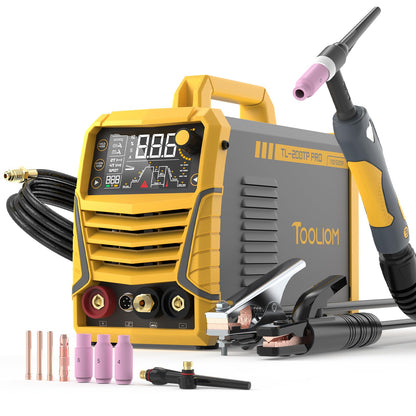 TOOLIOM 200A TIG Welder with Pulse, 4 in 1 Multifunctional TIG Welding Machine DC TIG/Spot TIG/Pulse TIG/Stick 110&220V Dual Voltage with Large Digital Display