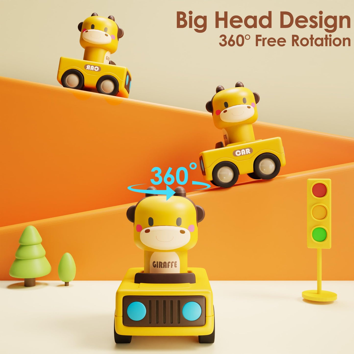 iPlay, iLearn Press to Go Car Toys for Toddlers 1-3, Baby Animal Racing Cars, Infant Play Vehicle Set, Baby Push Go Friction Car Toys for 6-9-12-18 Months, 1st Birthday Gifts for 1-2 Years Old Boys